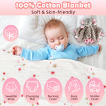 Totiro Newborn Baby Girl Gift, 9 Pcs Baby Gifts for Girls Newborn Essentials, New Baby Girl Gift Basket Baby Shower Gender Reveal Gifts, New Mom Gift Swaddle Blanket Bunny Rattle Gift Set