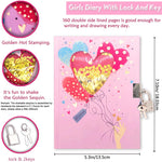 GINMLYDA Girls Diary with Lock for Kids, Pink Cute Diaries 7.1x5.3 160 Pages Girl Journal Secret Notebook with Lock and Key for Little Kid Writing Drawing Gift for Pre school Age 6,8,12