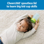 Dr. Brown's Milestones Straw to 360 Convertible Toddler Training Cup Set, 10 oz/300 mL, Interchangeable Silicone Straw and 360 Lids, Blue Green, BPA-Free, 9m+, 1-Pack