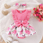 KAFIREN Baby Girl Clothes 6-9 Months Newborn Romper Dress Infant Lace Ruffle Sleeveless Summer Outfits with Headband Rose Red Butterfly 6-9 Months 90cm