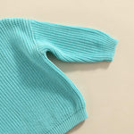 Pivanzore Baby Girl Boy Toddler Knit Sweater Cute Round Neck Long Sleeve Blouse Pullover Oversized Sweatshirt Warm Kids Tops Cyan