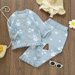 Yccutest Infant Girl Sweater Set 2 Piece Fall Winter Outfit Baby Girl Floral Knit Cardigan Top Flared Pants Toddler Clothes