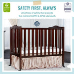 Dream On Me 2-in-1 Lightweight Quick Fold Portable Compact Mini Baby Crib in Espresso, GreenGuard Gold & JPMA, Patented Flat-Folding, Converts to Playpen in Seconds, Locking Wheels, 1″ Mattress Pad