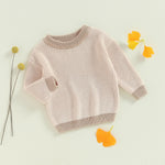 fhutpw Newborn Infant Baby Girl Boy Knit Sweater Crewneck Pullover Long Sleeve Chunky Sweater Toddler Fall Winter Clothes (Cream + Light Khaki, 0-3 Months)