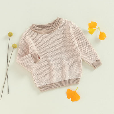 fhutpw Newborn Infant Baby Girl Boy Knit Sweater Crewneck Pullover Long Sleeve Chunky Sweater Toddler Fall Winter Clothes (Cream + Light Khaki, 0-3 Months)