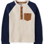 Gymboree,Boys,and Toddler Long Sleeve Thermal Henley Shirt,Vanilla Tidal Colorblock,12 Months,18 Months