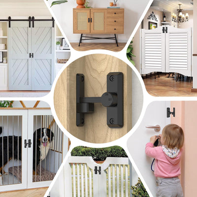 Mixizigoz Barn Door Lock Latch, 90/180 Degree Flip Sliding Door Latch for Garage, Bedroom, Cabinet, Sturdy Zinc Alloy Security 90 Degree Lock (Black-1 Pc)