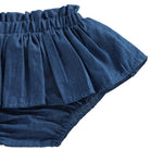 Licupiee Baby Girls Denim Skorts Solid Color Pleated Shorts Summer Fall Clothes Layered Ruffle Skirts Bottoms (Navy, 6-12 Months)