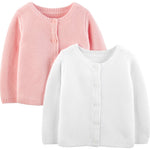 Simple Joys by Carter's Baby Girls' Knit Cardigan Sweaters, Pack of 2, White/Pink, 24 Months