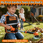 KidBloom Kids Gardening Tools Set with Vest, 2-in-1 Kids Lawn Mower & Kids Leaf Blower with Lights & Sounds, Toy Weed Wacker with Goggles & Mask, Outdoor Pretend Play Toys, Birthday Gifts for Boys 3+