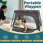 Pamo Babe Travel Crib - Lightweight Baby Playard with Zip Door, Carry Bag for Airplane - Easy to Carry