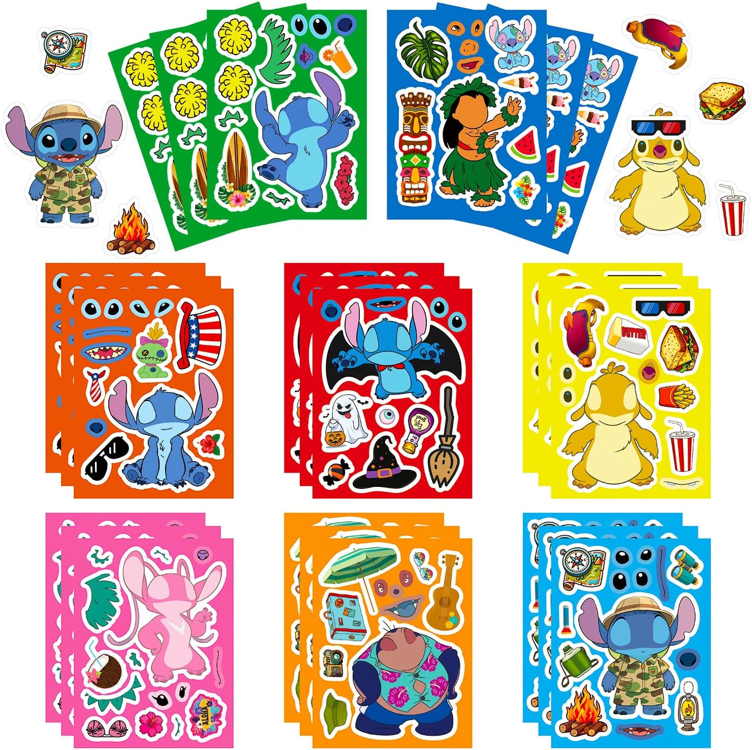 24PCS 5.8"x4.4" Make a face Demon Movie Hunters Stickers for Men and Women,Make Your Own Cartoon Mix and Match Deals Sheets with Cartoon,Kawaii Crafts for Teens