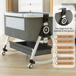3 in 1 Baby Bassinet,Bedside Sleeper with Storage Basket and Wheels,Portable Baby Crib with Mosquito Net, 6 Adjustable Height & Breathable Mesh,Easy to Fold (White&Grey)
