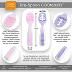 NumNum Baby Spoons Set, Baby Essentials Pre-Spoon GOOtensils for 6+ Months, First Stage Self-Feeding Spoons for Baby Led Weaning (BLW), Silicone Toddler Utensils, BPA-Free, 2 Pack Frosty Lilac/Rosebud