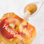 Happy Baby Organics Stage 2 Baby Food Pouches, Gluten Free, Vegan & Healthy Snack, Clearly Crafted Fruit & Veggie Puree, Pumpkin, Peaches & Granola, 4 Ounces (Pack of 16)