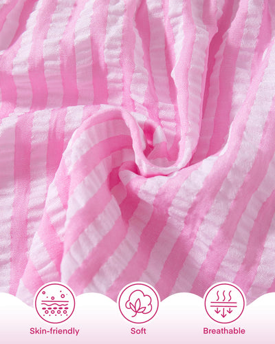 Vibebox Baby Girl Dresses 6-9 Months Ruffle Sleeveless Waist Bow Button Dress Gifts Infant Girls 9-12 Months Pink Stripes Summer Beach Garden Party Wedding Sundress Sets with Hat and Underwear