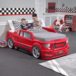 Step2 Turbocharged Twin Size Truck Car Bed, Car Bed for Boys & Girls, Working Headlights & Built-In Storage, Made of Durable Plastic, For Toddlers 3+ Years Old, Vibrant Red