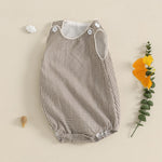 Kuriozud Unisex Newborn Baby Boy Girl Summer Clothes Sleeveless Bubble Romper Jumpsuit Overall Shorts Infant Clothing (Plaid Khaki, 3-6 Months)