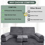COMFYRA 10 PCS Modular Kids Play Couch with 6 Inflatable Balls – Convertible Foam and Floor Cushion Sofa for Boys and Girls, Perfect Play Couch for Toddlers, Playrooms or Bedrooms (Grey)