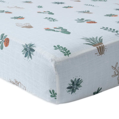 Little Unicorn Premium Crib Sheet | Breathable & Super-Soft Muslin Fabric (Prickle Pots)