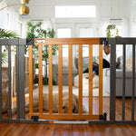 Summer Infant West End Extra Wide Safety Pet and Baby Gate, 36"-60" Wide, 30" Tall, Pressure or Hardware Mounted, Install Wall to Wall in Doorway, Auto Close Walk-Thru Door - Oak Wood and Metal