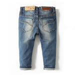 KIDSCOOL SPACE Baby Girl Boy Jean,D Ring Elastic Band Inside Ripped Denim Pants,Blue,7-8 Years