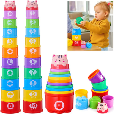 Wanonoo Stacking Cups Baby Toy Set, Nesting Stacking Toys for Toddlers 1-3 Montessori Toys for 1 Year Old Babies 6-12-18 Month Stackable Number Blocks Infant Sensory Bath Easter Basket Stuffers Gifts