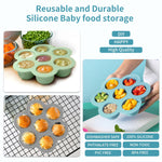 WAJIAYON Baby Food Storage Container, Silicone Baby Food Freezer Tray with Lid,Silicone Baby Fruit Food Feeder Teether Tray, Baby Food Storage Container Ice Cube Tray Maker for Homemade Baby Food-Blue