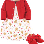 Hudson Baby baby-girls Cotton Dress, Cardigan and Shoe Set