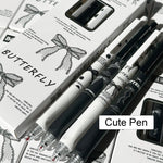 MOZXIRZ 4 Pcs Cute Retractable Pens Bowknot Gel Pens 0.5mm Fine Point Black Ink Smooth Writing Pen Office School Supplies Cartoon Kawaii White Pen for Women Girls (White)