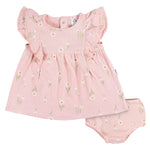 Gerber Baby Girls Cotton Dress and Diaper Cover Set, Daisies, 0-3 Months