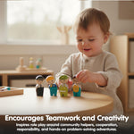 PlanToys Wooden 4 Piece Service Crew (6268) | Sustainably Made from Rubberwood and Non-Toxic Paints and Dyes