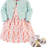 Hudson Baby baby-girls Cotton Dress, Cardigan and Shoe Set