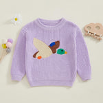 Baby Boy Girl Cute Long Sleeve Duck Embroidery Chunky Knitted Sweater Top Toddler Fall Winter Outfit (Purple Duck, 0-3 Months)