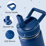 Fijinhom 12 oz Kids Water Bottle, Toddler Water Bottle with Straw, Boys&Girls Bottle for School, 304 Stainless Steel Vacuum Insulated Bottle for Kids, BPA-Free, Leak-Proof, Navy blue