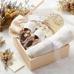 Golray Wooden Baby Gift Basket Newborn Girls Baby Shower Gifts Cloth Set with Bodysuit/Soft Shoes/Socks/Blanket/Bib/Headband/Wood Milestone, New Born Baby Girl Clothes Gender Reveal Gift Stuff