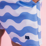 RUGGEDBUTTS Boys UPF50+ Stretch Neon Swim Trunks - Periwinkle Blue Wavy Stripe, 3-6m