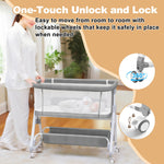 Baby Bassinet,3 in 1 Bedside Bassinet for Baby with Hanging Toys,Foldable Baby Bassinets Bedside Sleeper,4-Sided Mesh Bedside Crib with Wheels and Storage Basket,6 Height Adjustable (Light Grey)
