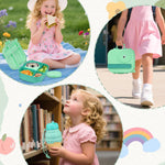 Aimsnk Magical Dinosaur Kids Lunch Box Set -12oz Insulated Food Jar, Leakproof Lunch Food Containers Cutlery, Leak-Proof Sauce Cup & Spoon, Gradient Green+Jar Green