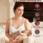Momcozy Nursing Bras for Breastfeeding, Soft U.S. Cotton Seamless Maternity Bra, Fixed Padding, Wireless Pregnancy Light Gray