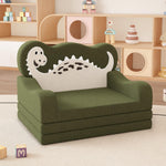 YACODAVO 2-in-1 Toddler Couch Fold Out, Foldable Kids Sofa, Kids Chairs Comfy, Gift for Boys, Gift for Birthday, Children's Day, Dark Green Dinosaur