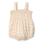 Amazon Essentials x Sofia Grainge Baby Girls' Woven Sleeveless Ruffle Romper, Bright Pink Little Strawberries, 6-9 Months