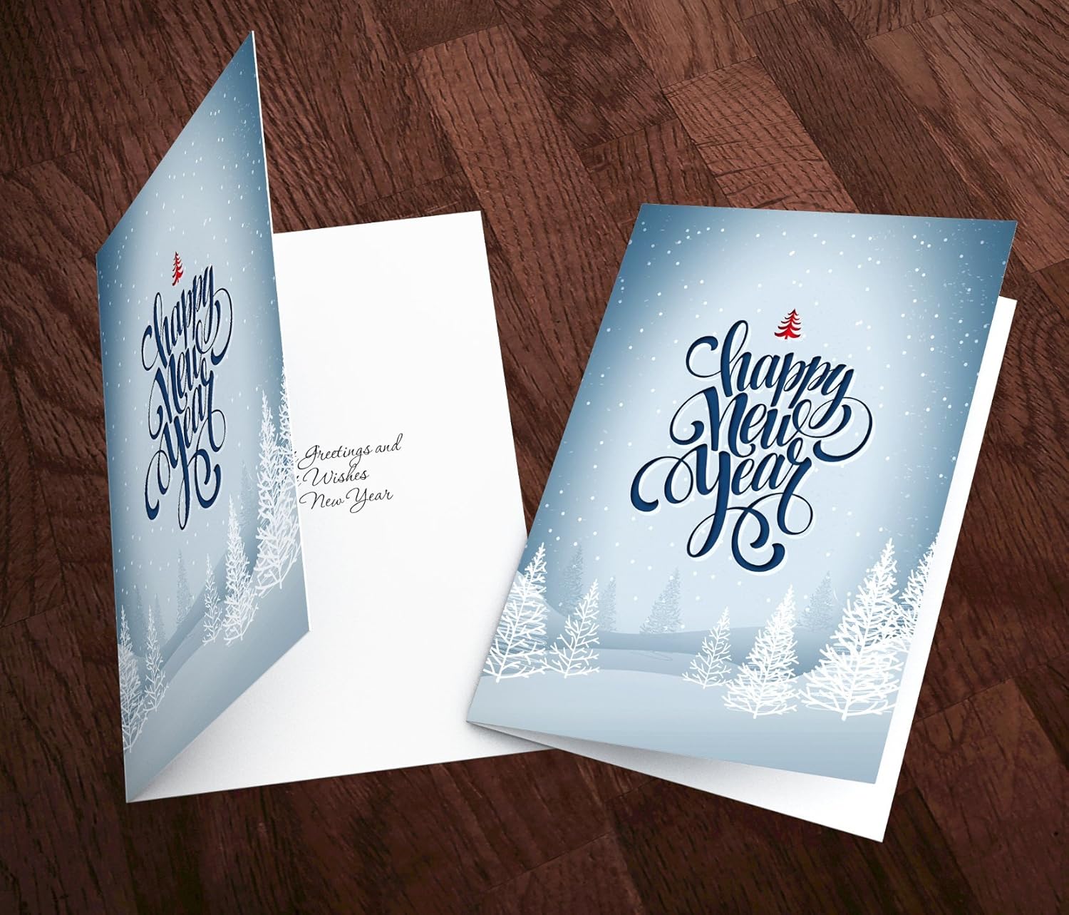 Happy New Year Cards - One Jade Lane - Winter White, 5x7, Heavy Stock, Set of 18 Holiday Cards & Envelopes.