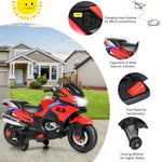 Costzon Kids Ride On Motorcycle, 12V Electric Battery Powered Ride On Bike w/Training Wheels, LED Lights, Music, Pedal, Forward/Reverse, Gift for Children Boys Girls (Red)
