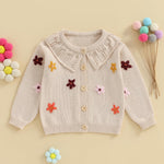 Baby Girl Cardigan Sweater Infant Toddler Floral Embroidered Button Down Knit Sweaters Fall Winter Clothes (Khaki, 2-3 Years)