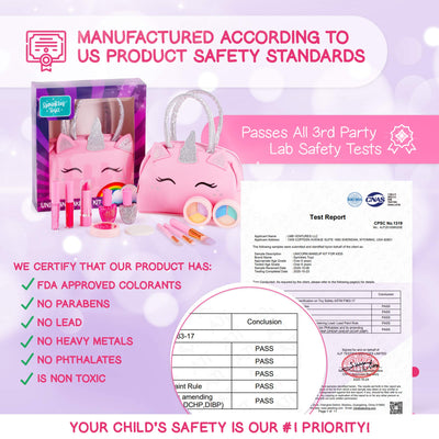 Kids Real Makeup Kit for Girls with Pink Unicorn Purse - Non-Toxic Washable Make Up Toy - Valentines Day Gift for Kids Toddlers Young Children Ages 3 4 5 6 7 8 9 10 Years Old - Pretend Play Vanity Set