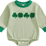 St Patricks Day Baby Boy Outfit Newborn Waffle Shamrock Onesie Sweatshirt Bubble Romper Top Infant Spring Clothes
