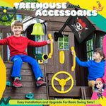 Foilswirl Swing Set Accessories Outdoor Playground Accessories Backyard Playground Equipment with Telephone, Ship Wheel, Telescope, Bell, Safety Handle Bars, Pirate Flag for Playhouse (Yellow, Green)