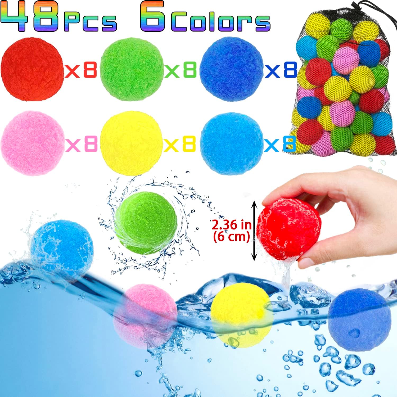 Jishi 48Pcs Reusable Water Balls, Kids Summer Outdoor Toys, Outside Activity Games for Backyard Yard Beach Pool Party Favors, Summer Water Fun Toddler Outdoor Play Toys for Boys Girls Ages 3+ Year Old