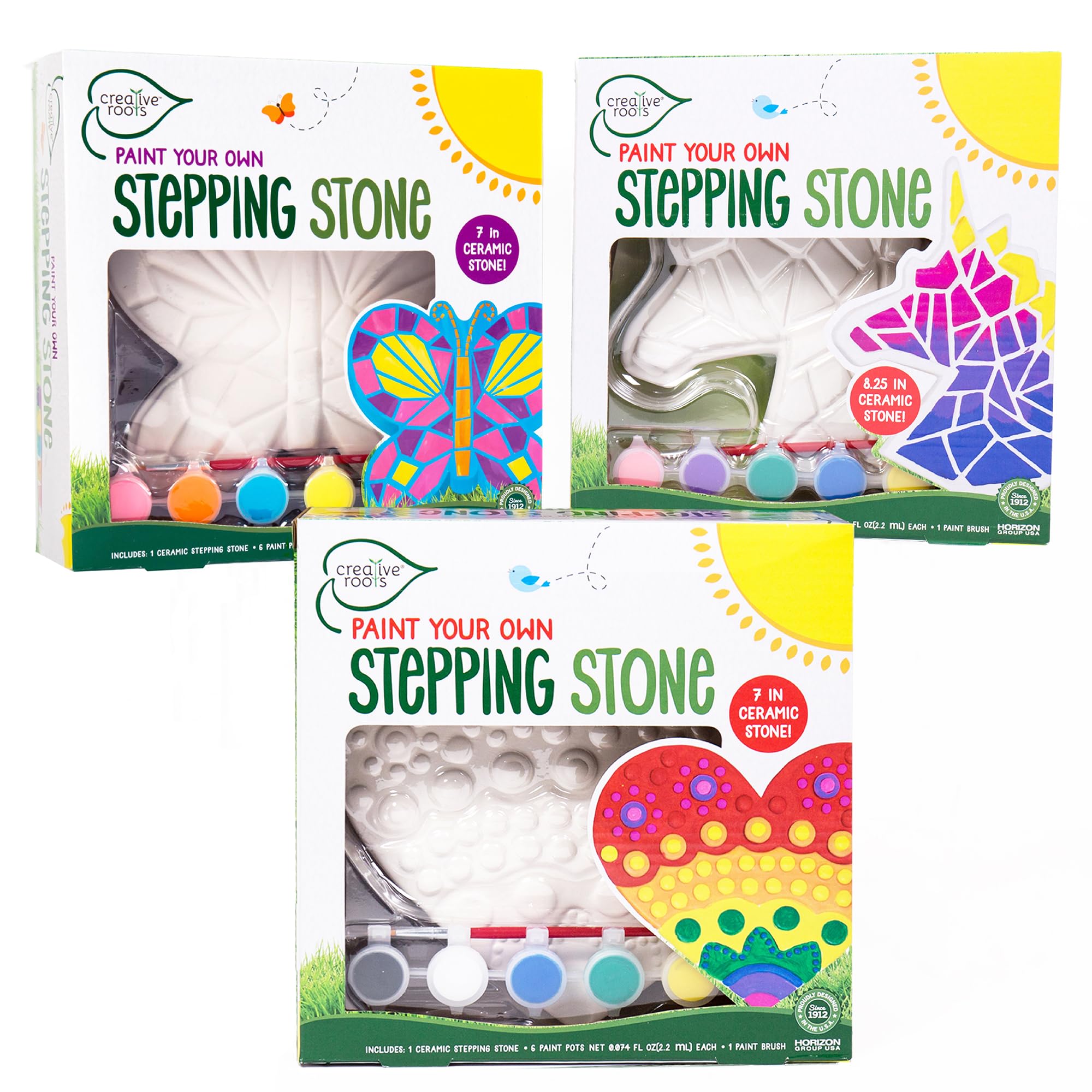 Creative Roots Mosaic Flower Garden Stepping Stone Kit, Includes 7-Inch Ceramic Stone & 6 Vibrant Paints, DIY Stepping Stone Kit for Kids Ages 6+